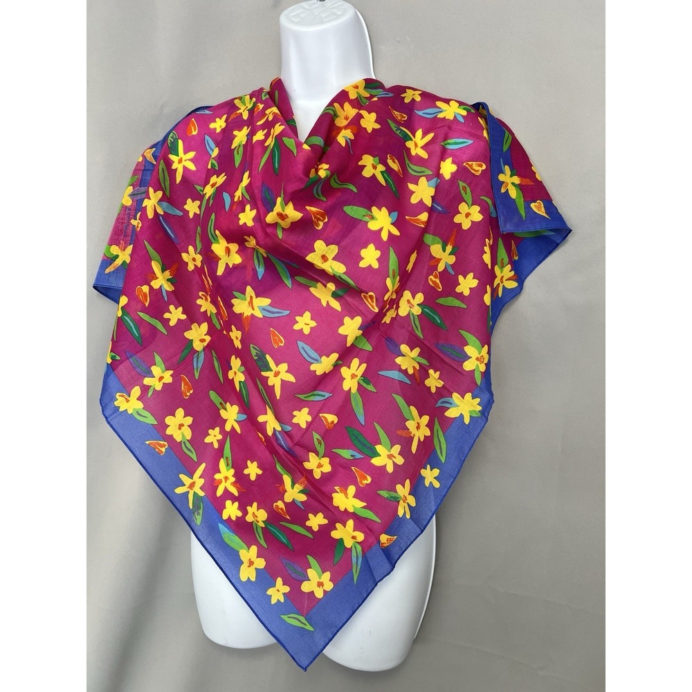 Vintage Ken Done Square Scarf Floral Multicolor 28"x 28" Cotton